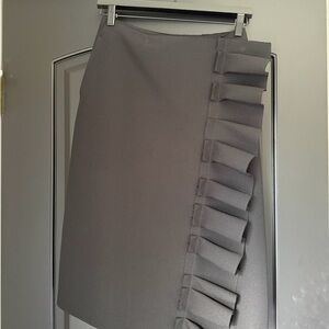 MSGM Black Pencil Skirt with Side Ruffle Detail